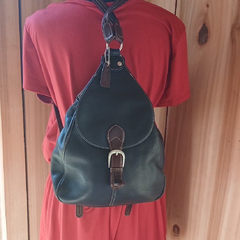 Tignanello Dark Leather Backpack with Buckle